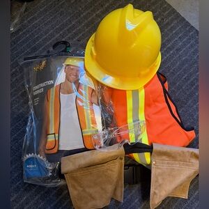 CONSTRUCTION WORKER HALLOWEEN ADULT COSTUME L/XL W/2 HATS & 2 GOOGLES BELT VEST